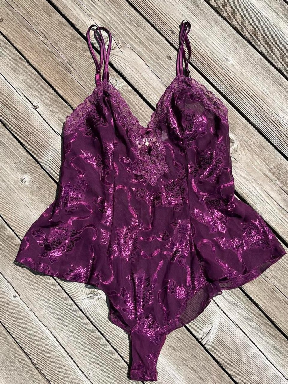 Victoria’s Secret vintage 1991 gold tag purple sheer teddy bodysuit